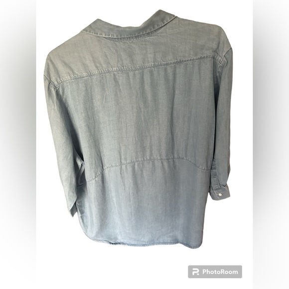 Zara premium denim collection chambray relax fit v neck boho top - Picture 3 of 8